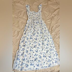Reformation Blue Floral Midi Dress XS Smocked Cotton Summer Dress